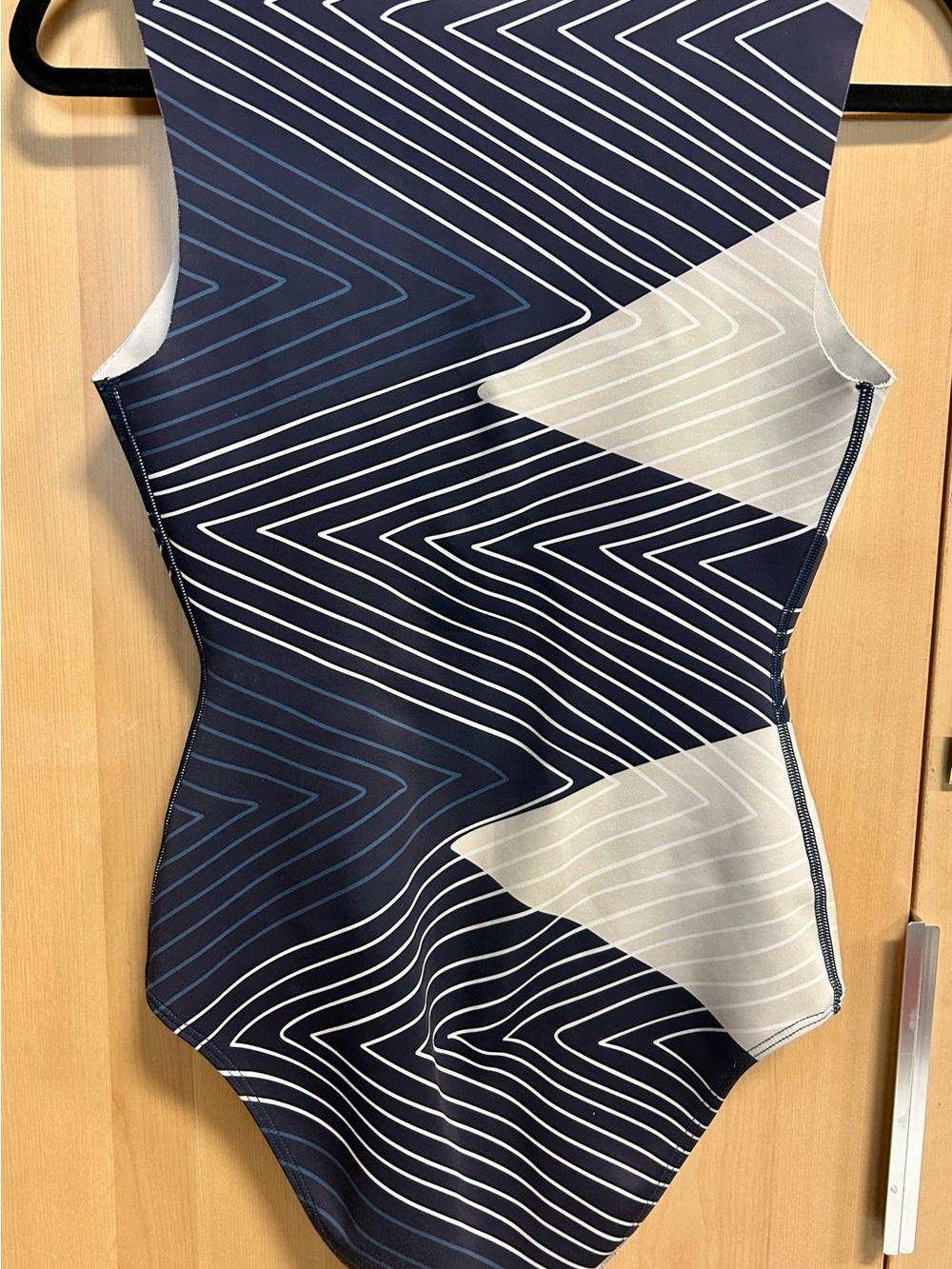 Seea Rhea Navy and White Geometric One-Piece Swimsuit